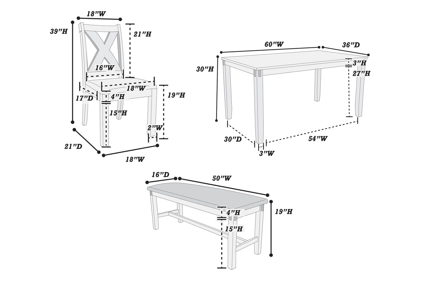 6-Piece Gray Wood Dining Set With Bench