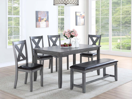 6-Piece Gray Wood Dining Set With Bench