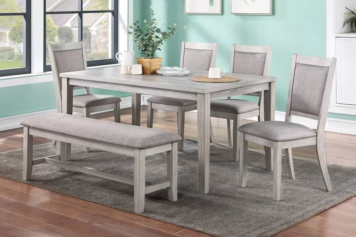 Light Gray 6-Piece Dining Set With Bench