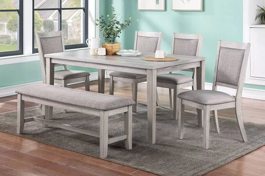 Light Gray 6-Piece Dining Set With Bench