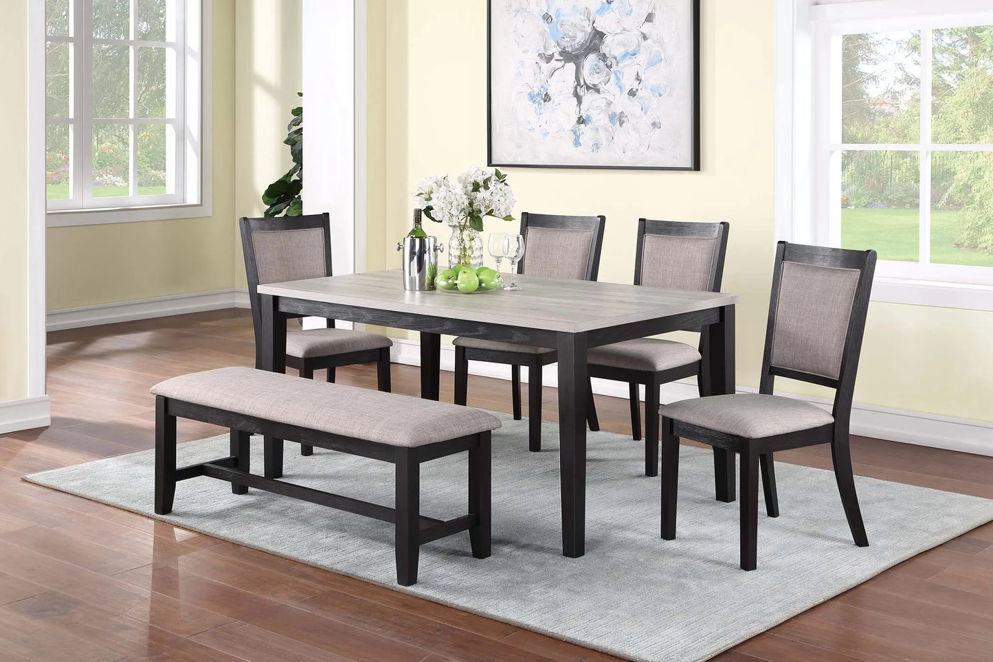 Black & Gray 6-Piece Dining Set With Bench