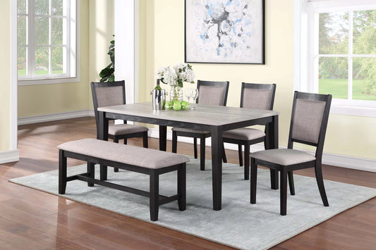 Black & Gray 6-Piece Dining Set With Bench