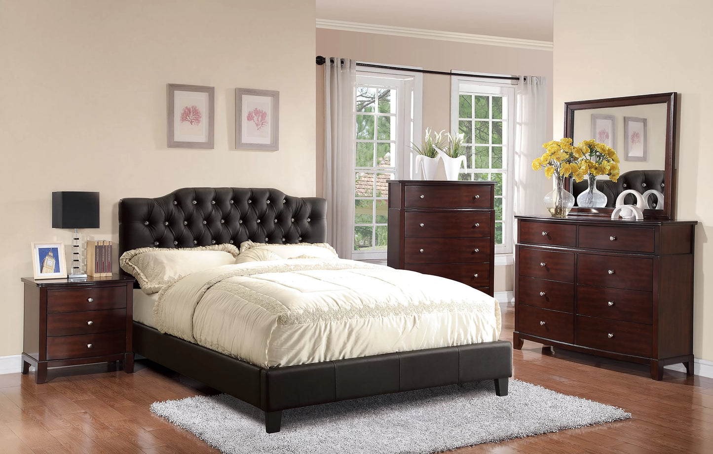 Beige, Grey, Black Leather Full Bed