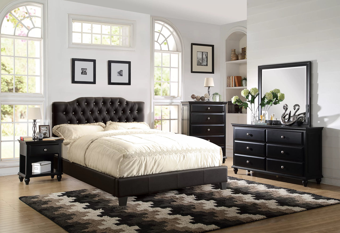 Beige, Grey, Black Leather Full Bed
