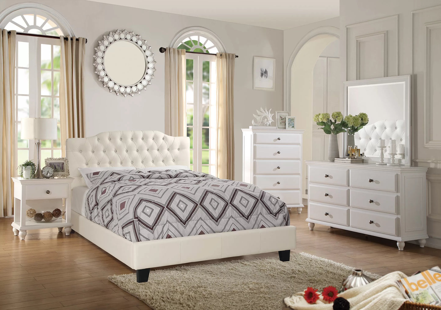 Beige, Grey, Black Leather Full Bed
